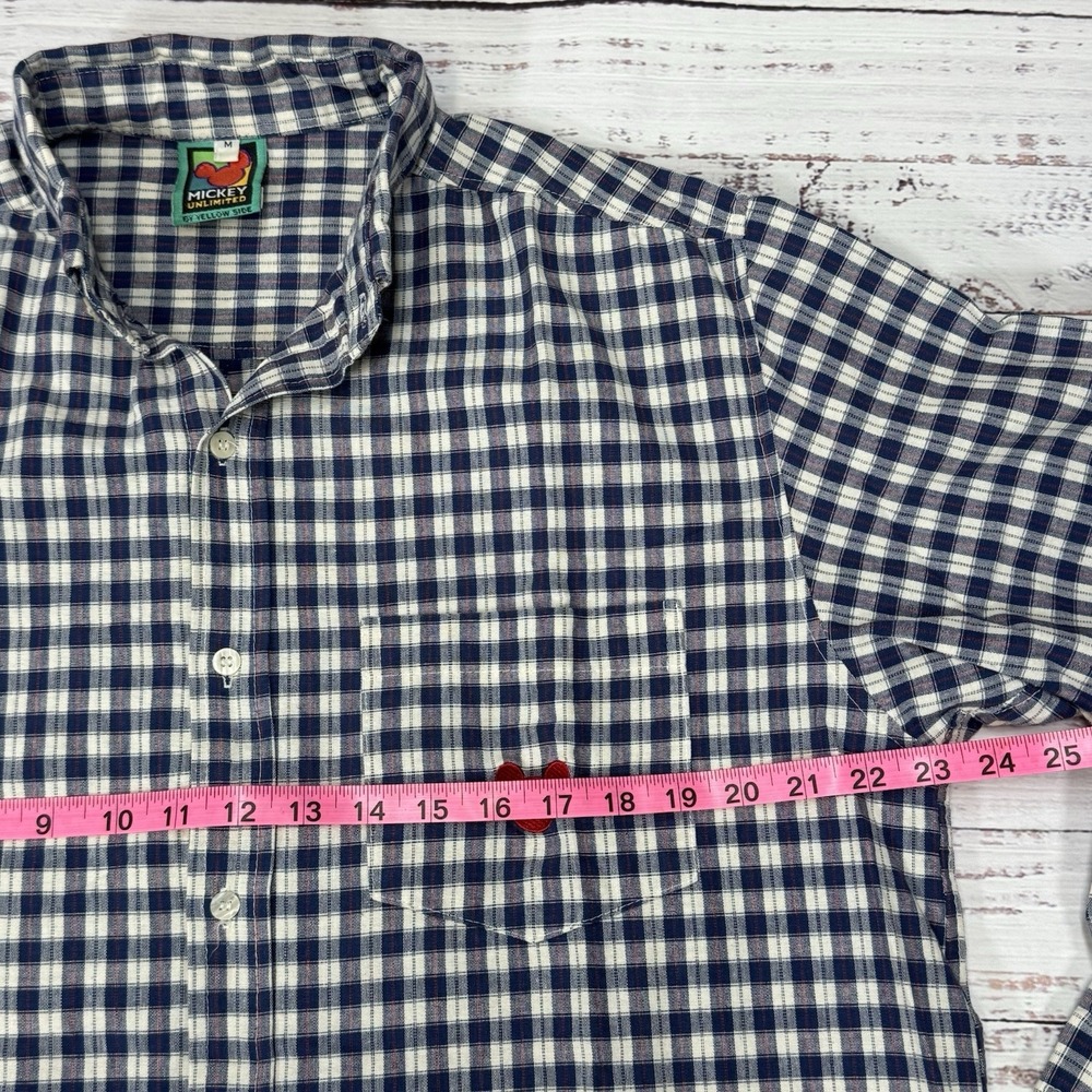VTG Mickey Unlimited Blue Plaid Button Up LS Shirt Med Mickey Embroidered Pocket - Picture 4 of 7